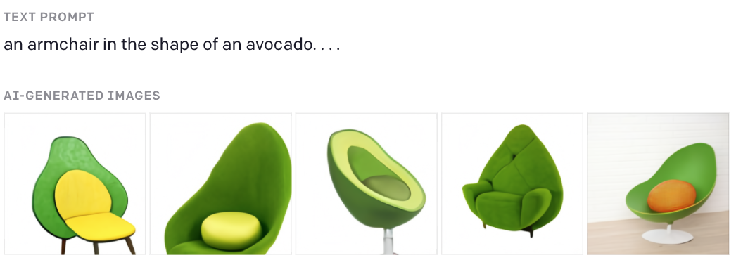 DALL-E: armchairs in the shape of an avocado